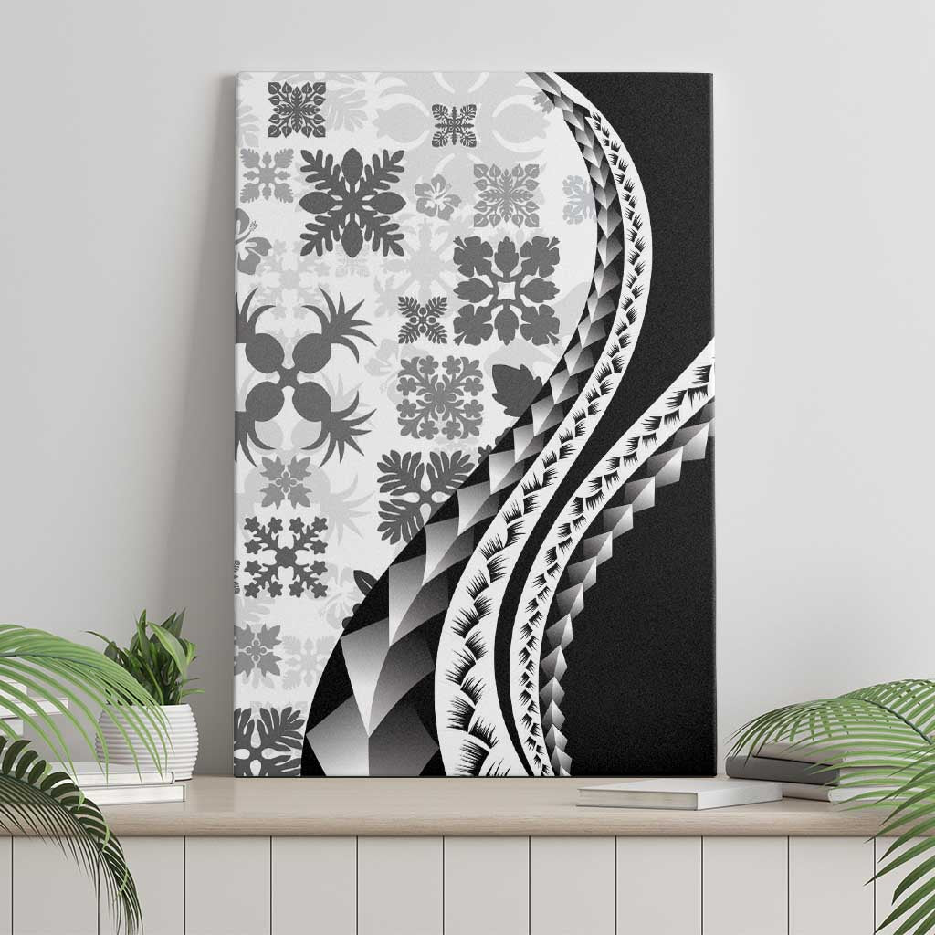 Black Hawaiian Quilt Pattern Canvas Wall Art Mixed Polynesian Tribal Arty