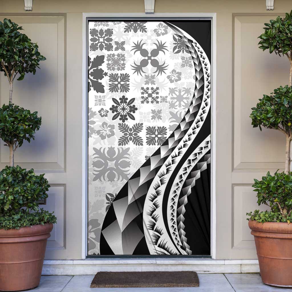 Black Hawaiian Quilt Pattern Door Cover Mixed Polynesian Tribal Arty - Polynesian Pride