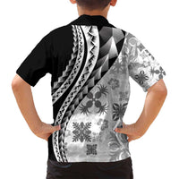 Black Hawaiian Quilt Pattern Family Matching Long Sleeve Bodycon Dress and Hawaiian Shirt Mixed Polynesian Tribal Arty LT9 - Polynesian Pride