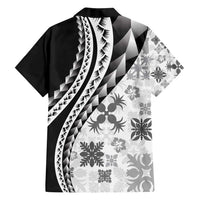 Black Hawaiian Quilt Pattern Family Matching Long Sleeve Bodycon Dress and Hawaiian Shirt Mixed Polynesian Tribal Arty LT9 - Polynesian Pride