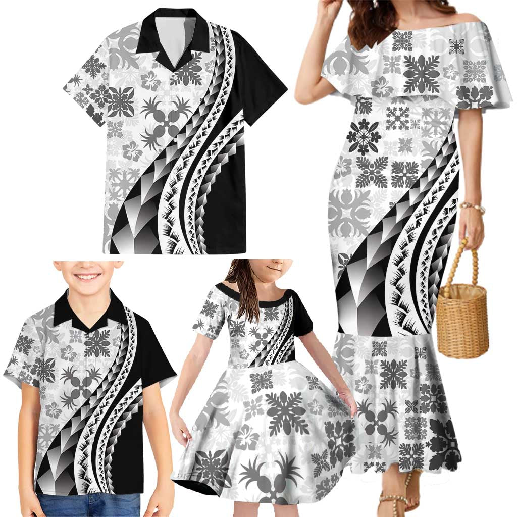 Black Hawaiian Quilt Pattern Family Matching Mermaid Dress and Hawaiian Shirt Mixed Polynesian Tribal Arty LT9 - Polynesian Pride