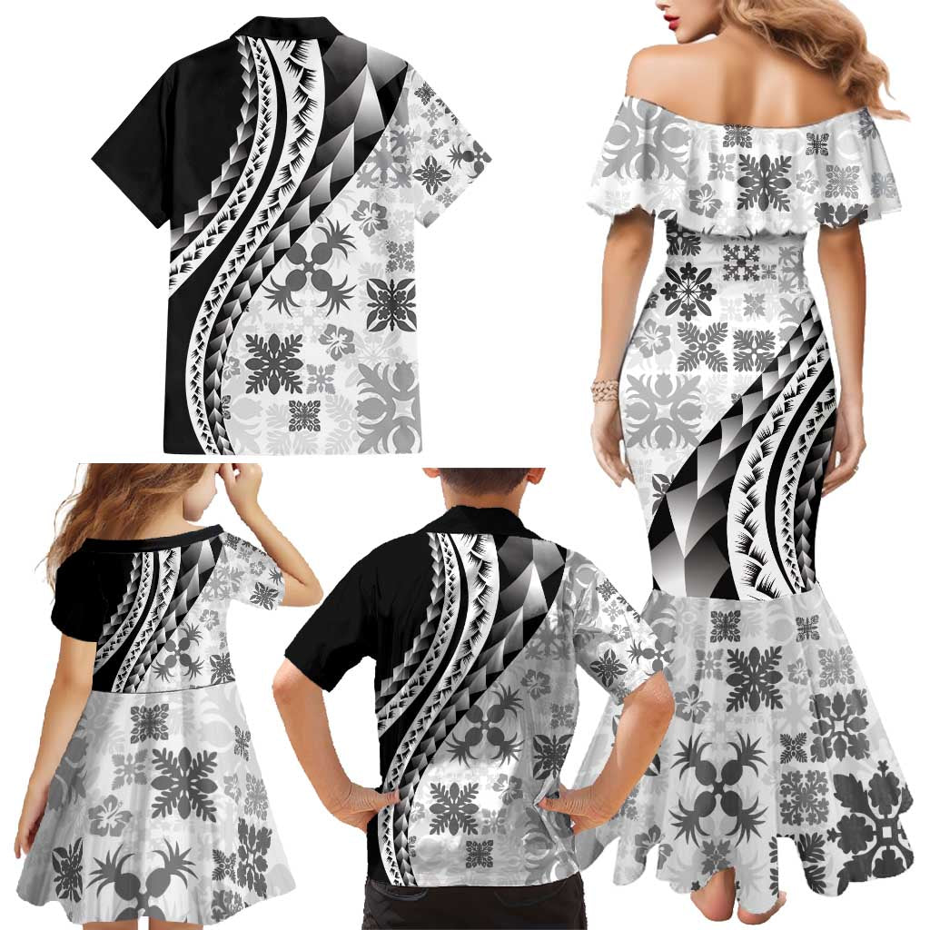Black Hawaiian Quilt Pattern Family Matching Mermaid Dress and Hawaiian Shirt Mixed Polynesian Tribal Arty LT9 - Polynesian Pride