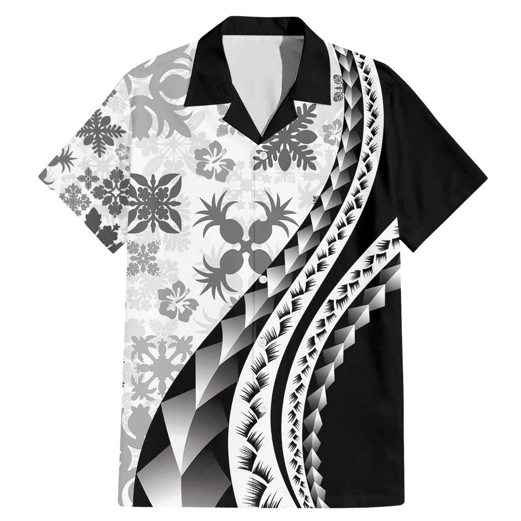 Black Hawaiian Quilt Pattern Family Matching Mermaid Dress and Hawaiian Shirt Mixed Polynesian Tribal Arty LT9 Dad's Shirt - Short Sleeve Black - Polynesian Pride