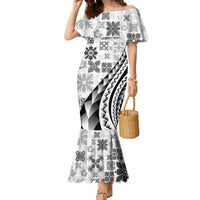 Black Hawaiian Quilt Pattern Family Matching Mermaid Dress and Hawaiian Shirt Mixed Polynesian Tribal Arty LT9 Mom's Dress Black - Polynesian Pride