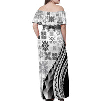 Black Hawaiian Quilt Pattern Family Matching Off Shoulder Maxi Dress and Hawaiian Shirt Mixed Polynesian Tribal Arty