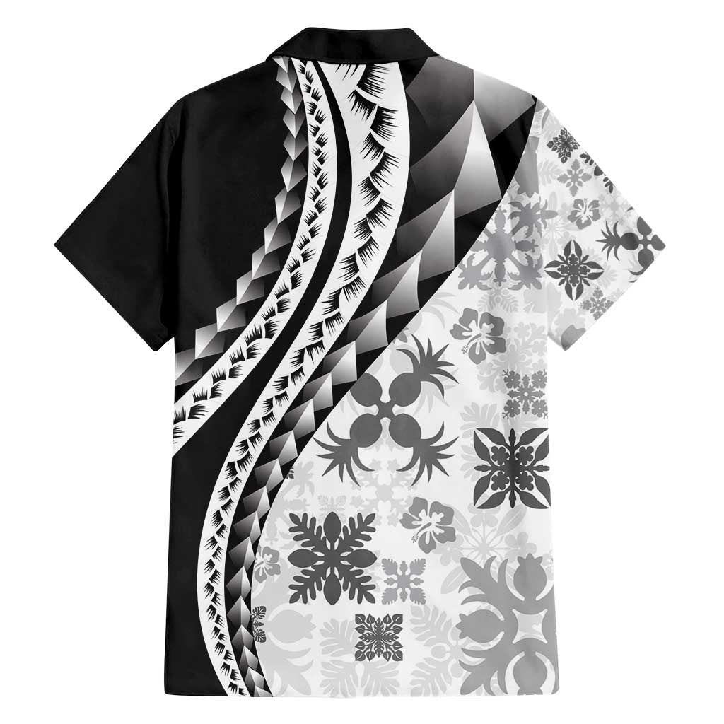 Black Hawaiian Quilt Pattern Family Matching Short Sleeve Bodycon Dress and Hawaiian Shirt Mixed Polynesian Tribal Arty LT9 - Polynesian Pride