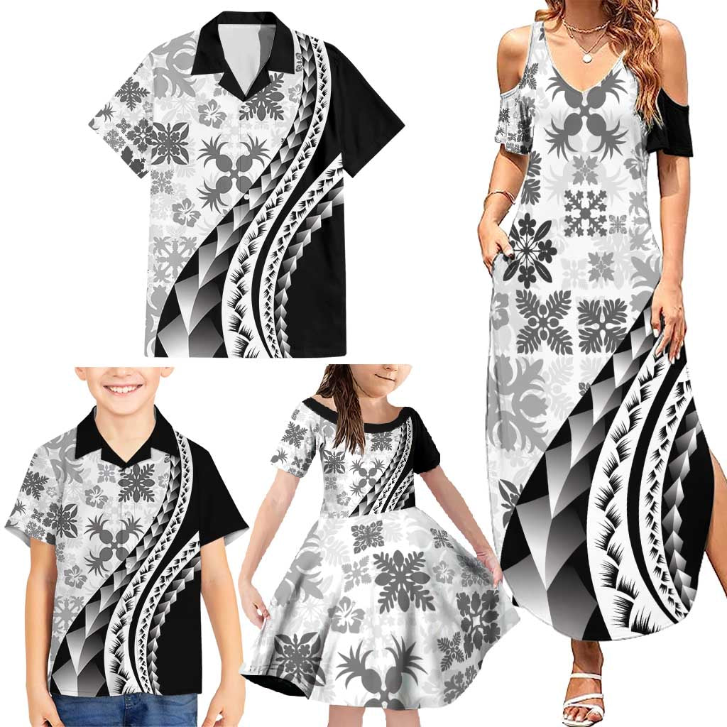Black Hawaiian Quilt Pattern Family Matching Summer Maxi Dress and Hawaiian Shirt Mixed Polynesian Tribal Arty LT9 - Polynesian Pride
