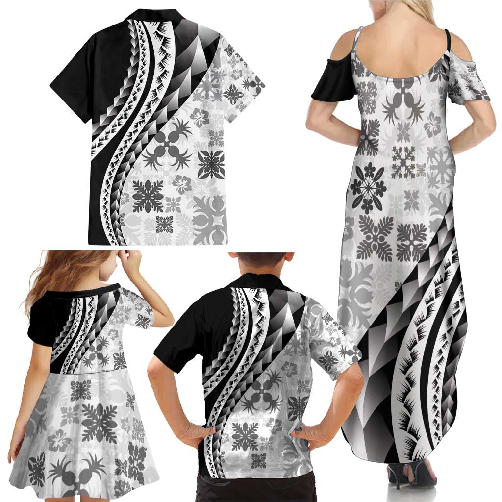 Black Hawaiian Quilt Pattern Family Matching Summer Maxi Dress and Hawaiian Shirt Mixed Polynesian Tribal Arty LT9 - Polynesian Pride