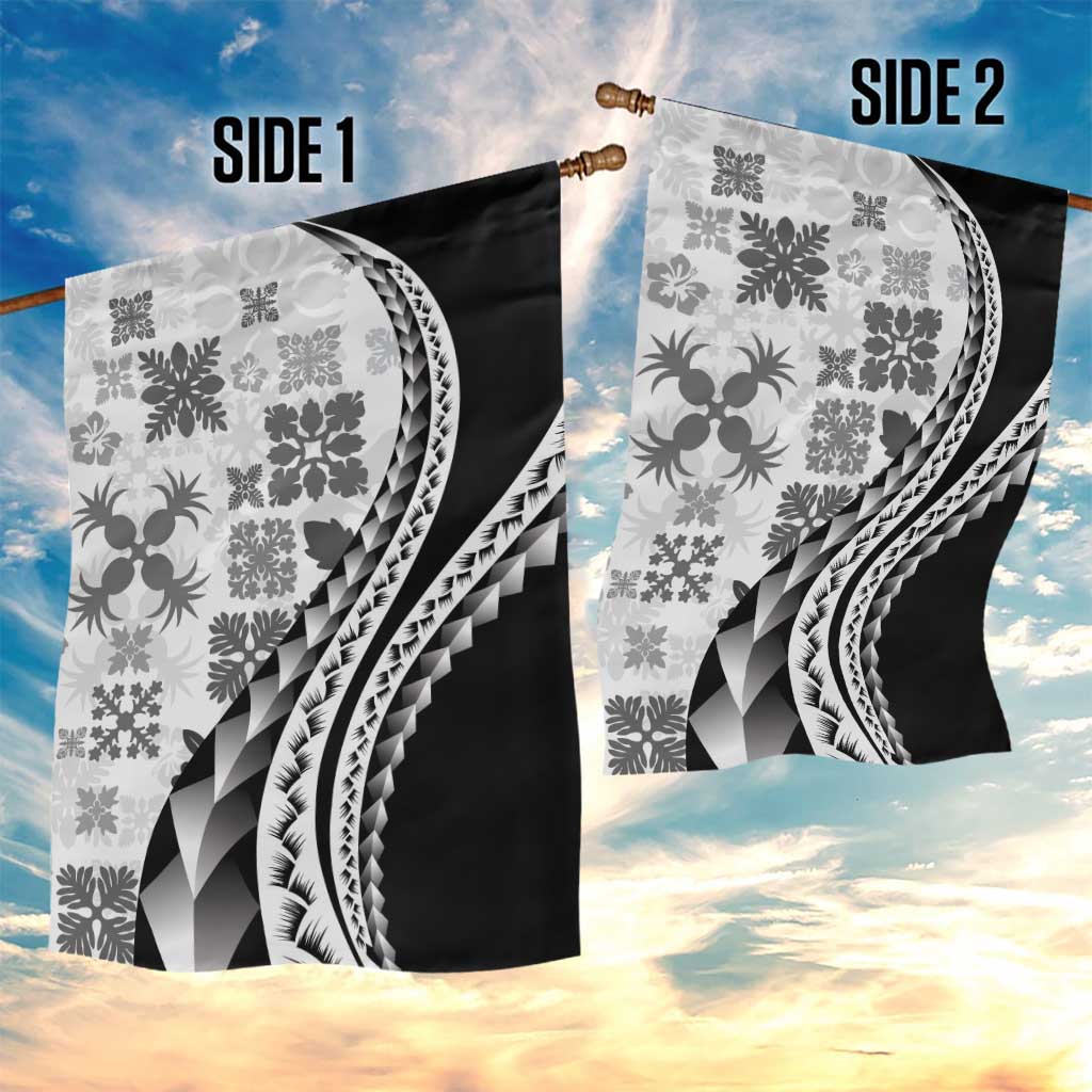 Black Hawaiian Quilt Pattern Garden Flag Mixed Polynesian Tribal Arty