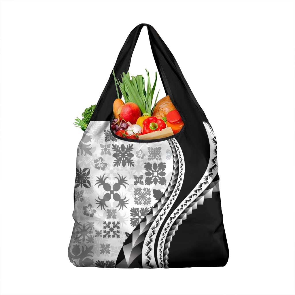 Black Hawaiian Quilt Pattern Grocery Bag Mixed Polynesian Tribal Arty LT9 1-pack One Size Black - Polynesian Pride