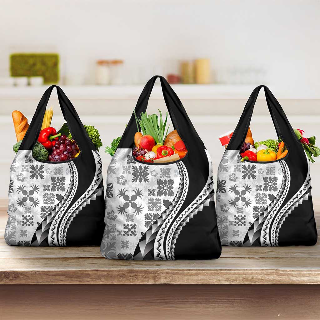Black Hawaiian Quilt Pattern Grocery Bag Mixed Polynesian Tribal Arty LT9 3-pack One Size Black - Polynesian Pride