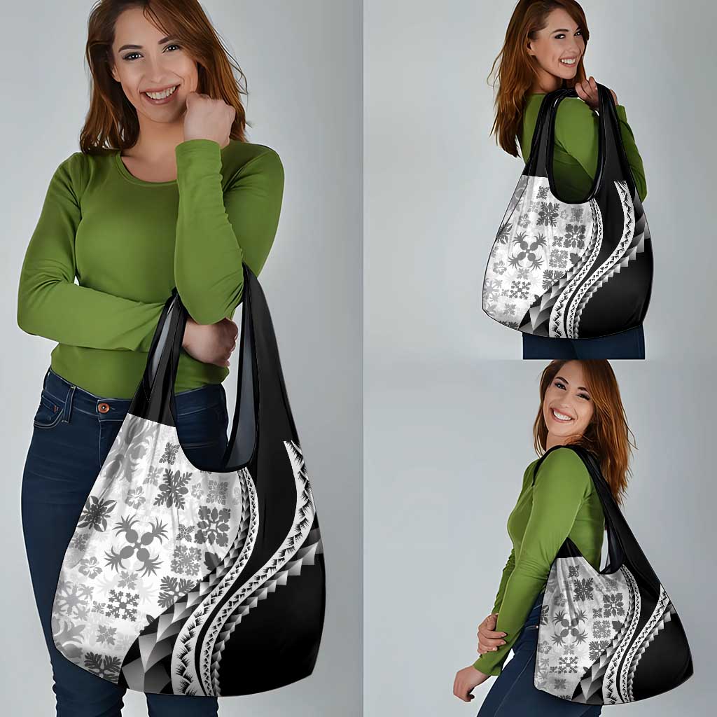 Black Hawaiian Quilt Pattern Grocery Bag Mixed Polynesian Tribal Arty LT9 - Polynesian Pride