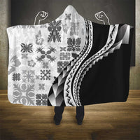 Black Hawaiian Quilt Pattern Hooded Blanket Mixed Polynesian Tribal Arty