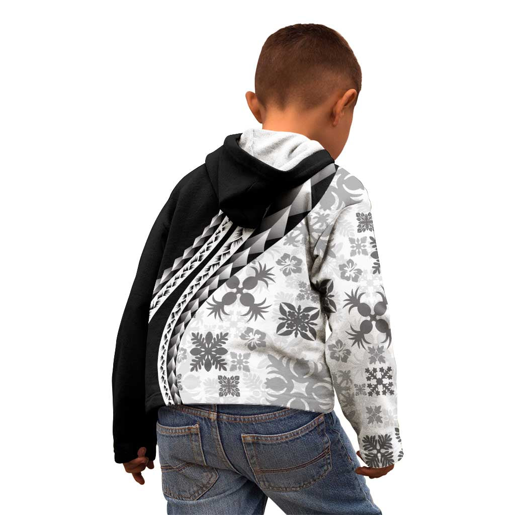 Black Hawaiian Quilt Pattern Kid Hoodie Mixed Polynesian Tribal Arty