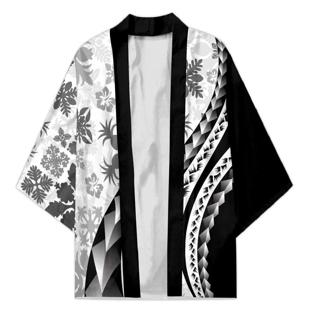 Black Hawaiian Quilt Pattern Kimono Mixed Polynesian Tribal Arty - Polynesian Pride