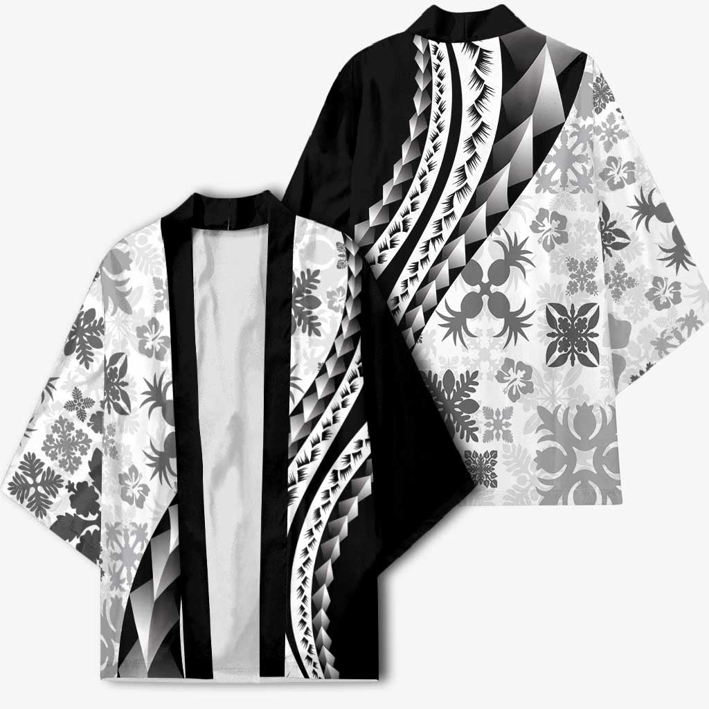 Black Hawaiian Quilt Pattern Kimono Mixed Polynesian Tribal Arty - Polynesian Pride