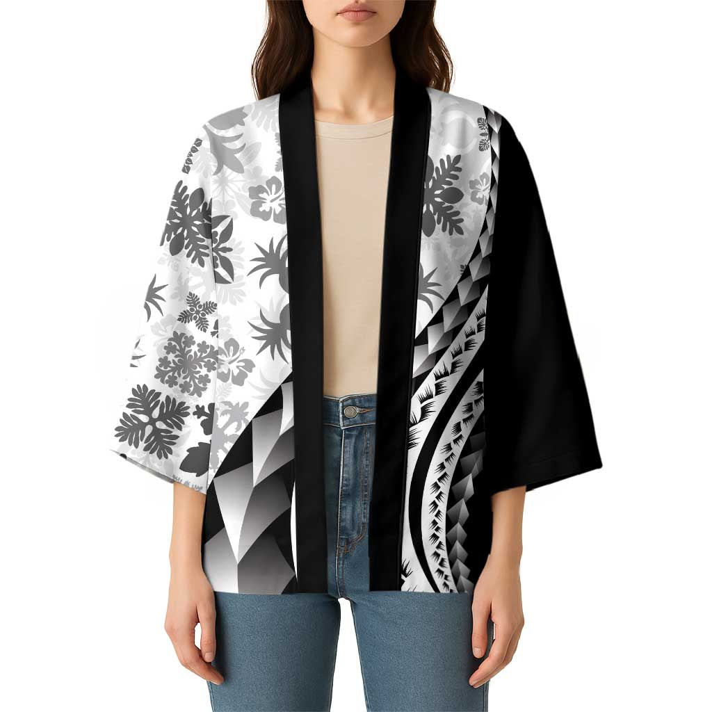 Black Hawaiian Quilt Pattern Kimono Mixed Polynesian Tribal Arty - Polynesian Pride