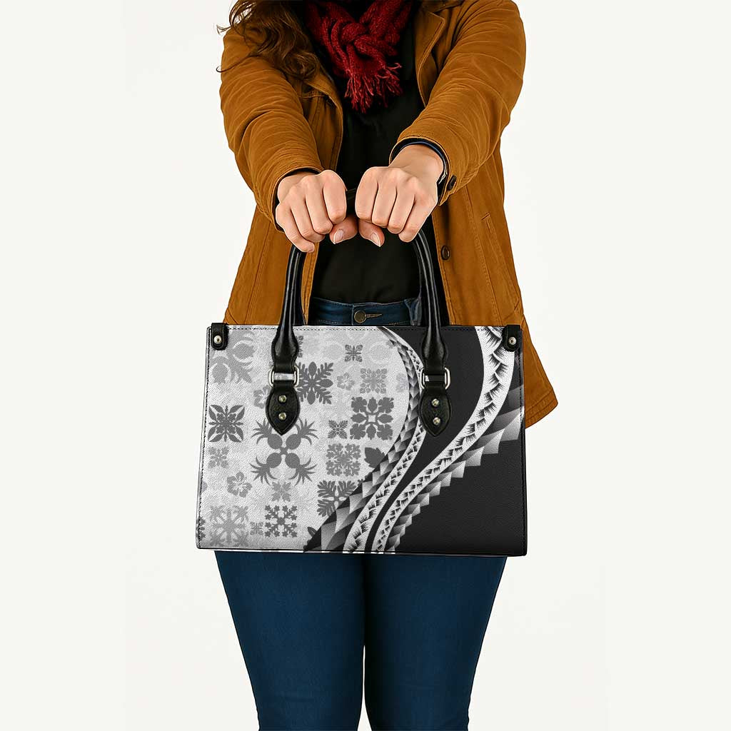 Black Hawaiian Quilt Pattern Leather Bag Mixed Polynesian Tribal Arty - Polynesian Pride