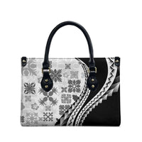 Black Hawaiian Quilt Pattern Leather Bag Mixed Polynesian Tribal Arty - Polynesian Pride