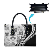 Black Hawaiian Quilt Pattern Leather Bag Mixed Polynesian Tribal Arty - Polynesian Pride