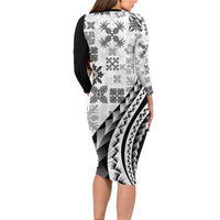 Black Hawaiian Quilt Pattern Long Sleeve Bodycon Dress Mixed Polynesian Tribal Arty