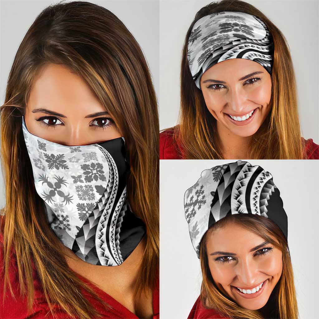 Black Hawaiian Quilt Pattern Neck Gaiter Mixed Polynesian Tribal Arty - Polynesian Pride