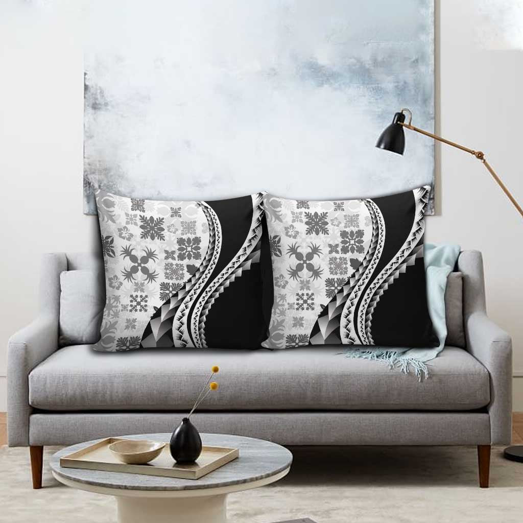 Black Hawaiian Quilt Pattern Pillow Cover Mixed Polynesian Tribal Arty - Polynesian Pride