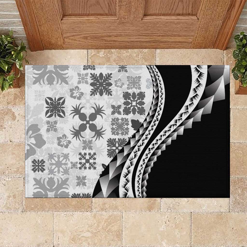 Black Hawaiian Quilt Pattern Rubber Doormat Mixed Polynesian Tribal Arty LT9 Black - Polynesian Pride