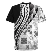 Black Hawaiian Quilt Pattern Rugby Jersey Mixed Polynesian Tribal Arty LT9 - Polynesian Pride