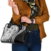 Black Hawaiian Quilt Pattern Shoulder Handbag Mixed Polynesian Tribal Arty