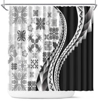 Black Hawaiian Quilt Pattern Shower Curtain Mixed Polynesian Tribal Arty