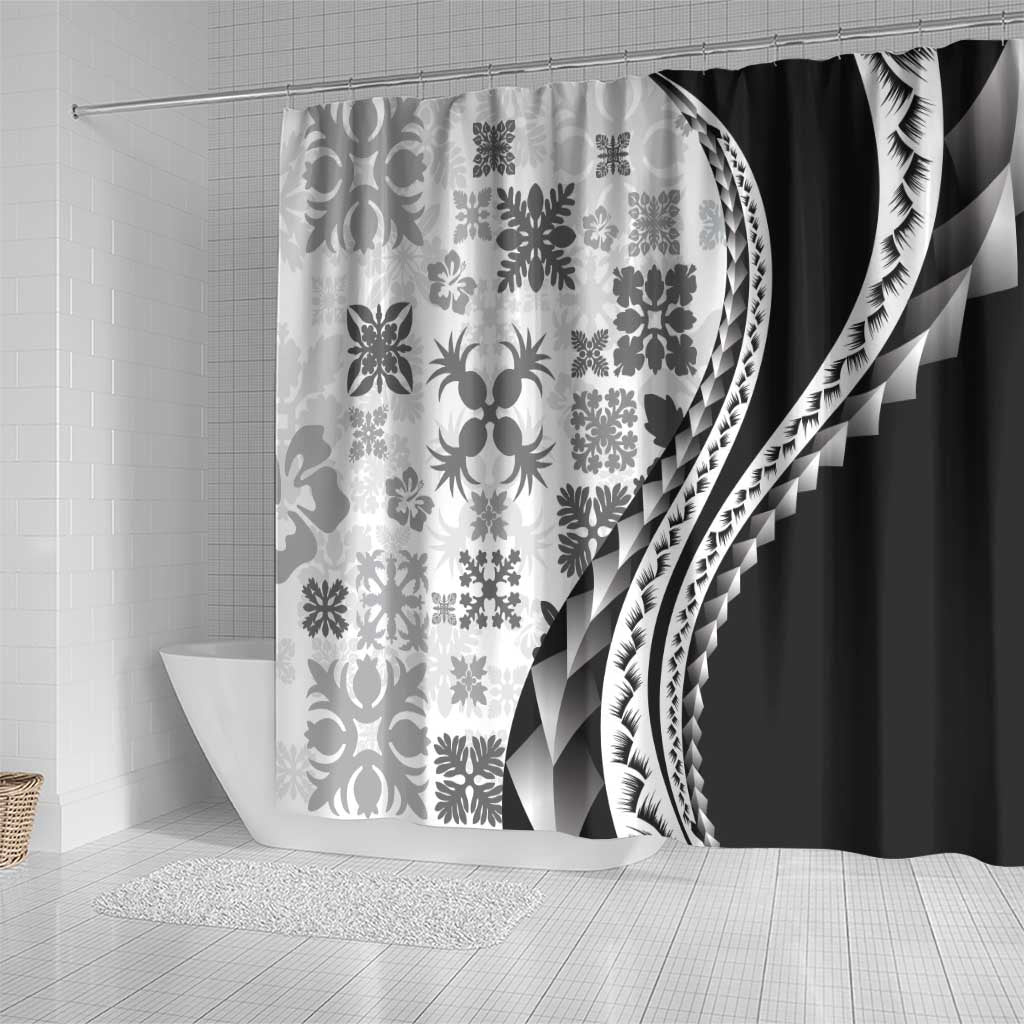 Black Hawaiian Quilt Pattern Shower Curtain Mixed Polynesian Tribal Arty