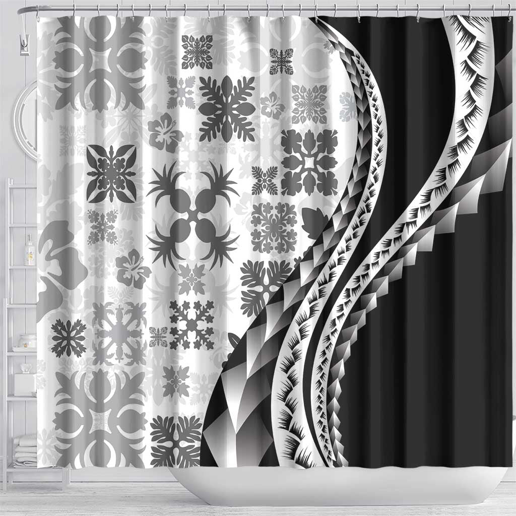 Black Hawaiian Quilt Pattern Shower Curtain Mixed Polynesian Tribal Arty