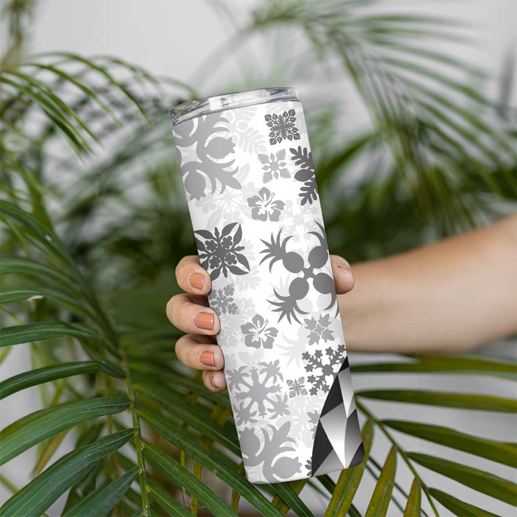 Black Hawaiian Quilt Pattern Skinny Tumbler Mixed Polynesian Tribal Arty