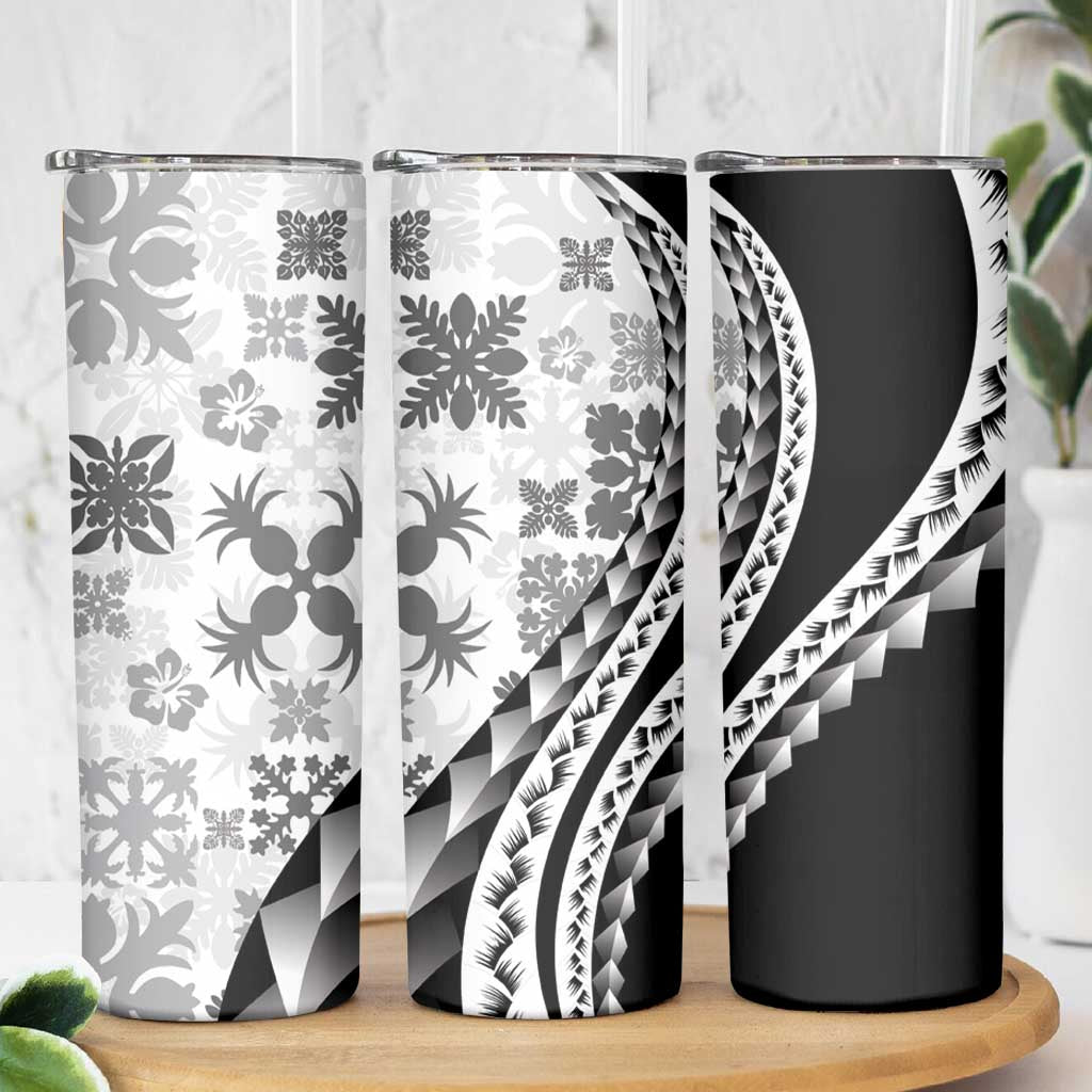 Black Hawaiian Quilt Pattern Skinny Tumbler Mixed Polynesian Tribal Arty