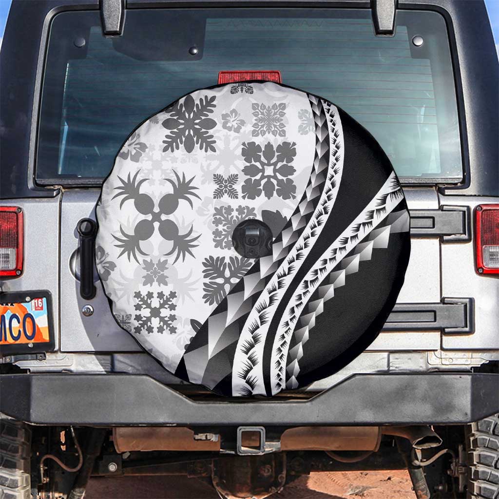 Black Hawaiian Quilt Pattern Spare Tire Cover Mixed Polynesian Tribal Arty