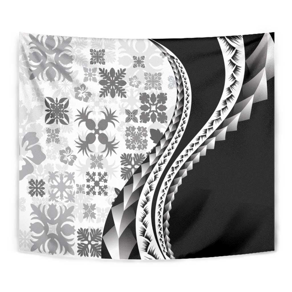 Black Hawaiian Quilt Pattern Tapestry Mixed Polynesian Tribal Arty