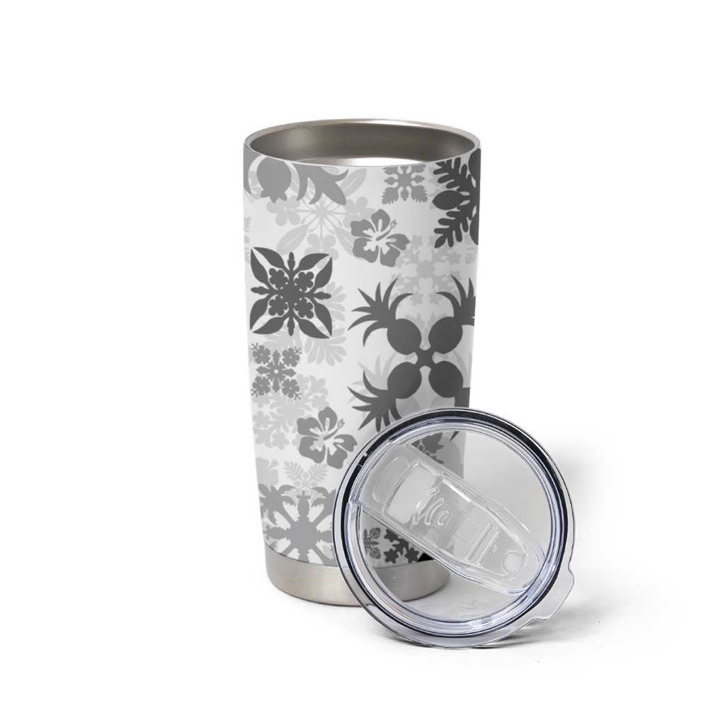 Black Hawaiian Quilt Pattern Tumbler Cup Mixed Polynesian Tribal Arty