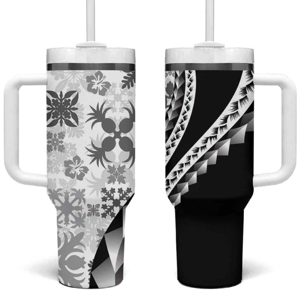 Black Hawaiian Quilt Pattern Tumbler With Handle Mixed Polynesian Tribal Arty