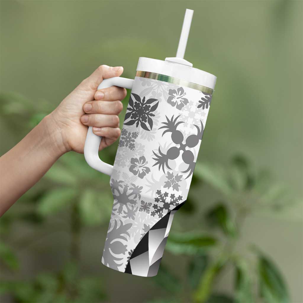 Black Hawaiian Quilt Pattern Tumbler With Handle Mixed Polynesian Tribal Arty