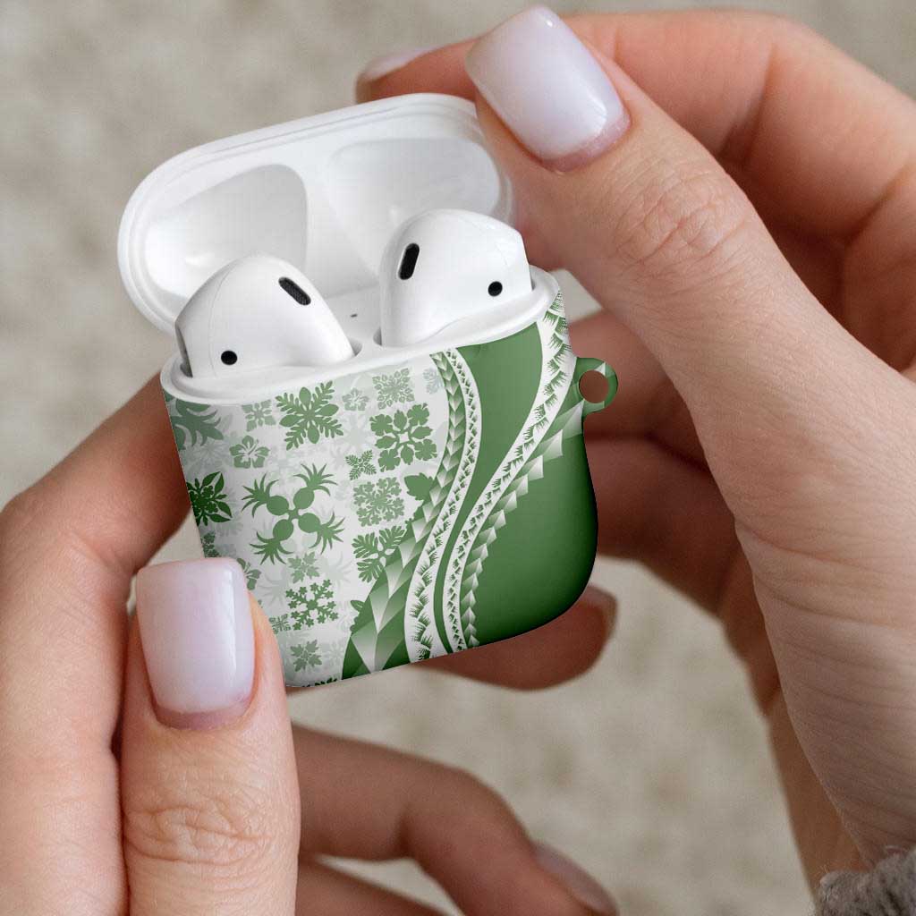 Green Hawaiian Quilt Pattern AirPods Case Mixed Polynesian Tribal Arty - Polynesian Pride