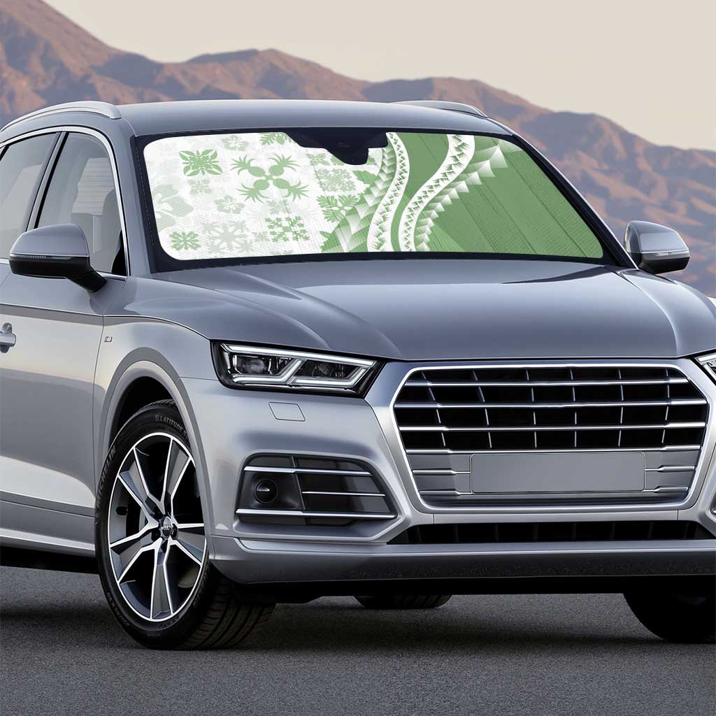 Green Hawaiian Quilt Pattern Auto Sun Shade Mixed Polynesian Tribal Arty - Polynesian Pride