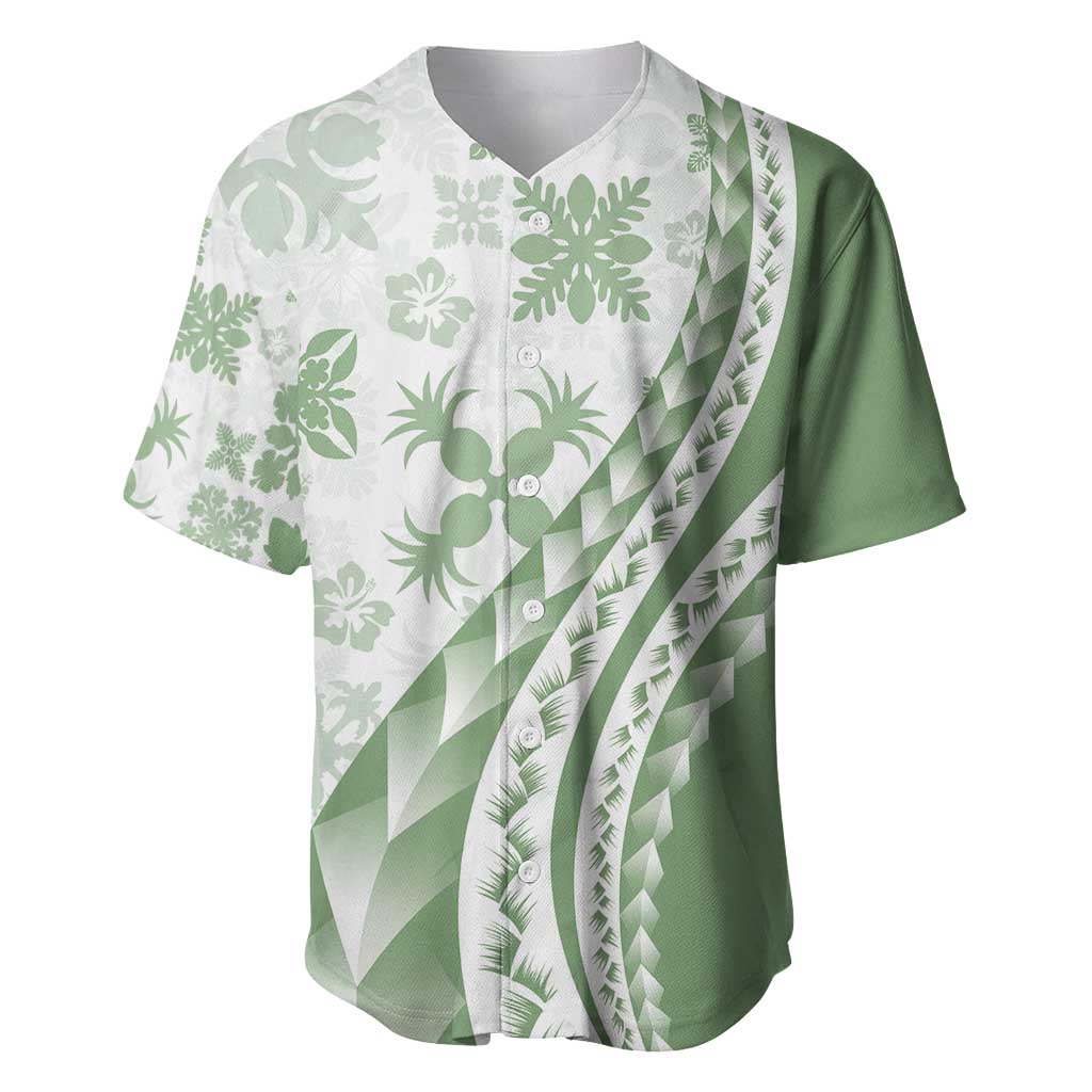 Green Hawaiian Quilt Pattern Baseball Jersey Mixed Polynesian Tribal Arty LT9 Green - Polynesian Pride