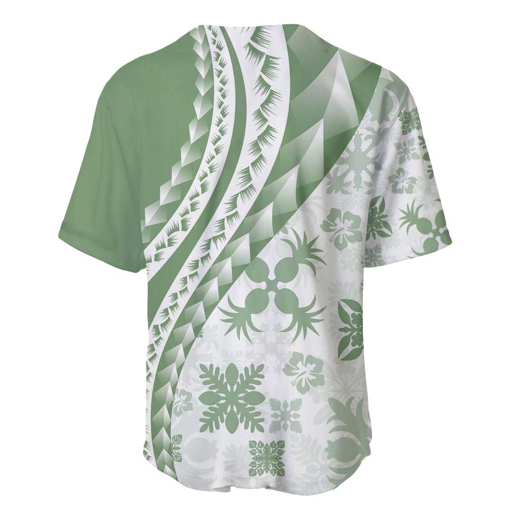 Green Hawaiian Quilt Pattern Baseball Jersey Mixed Polynesian Tribal Arty LT9 - Polynesian Pride