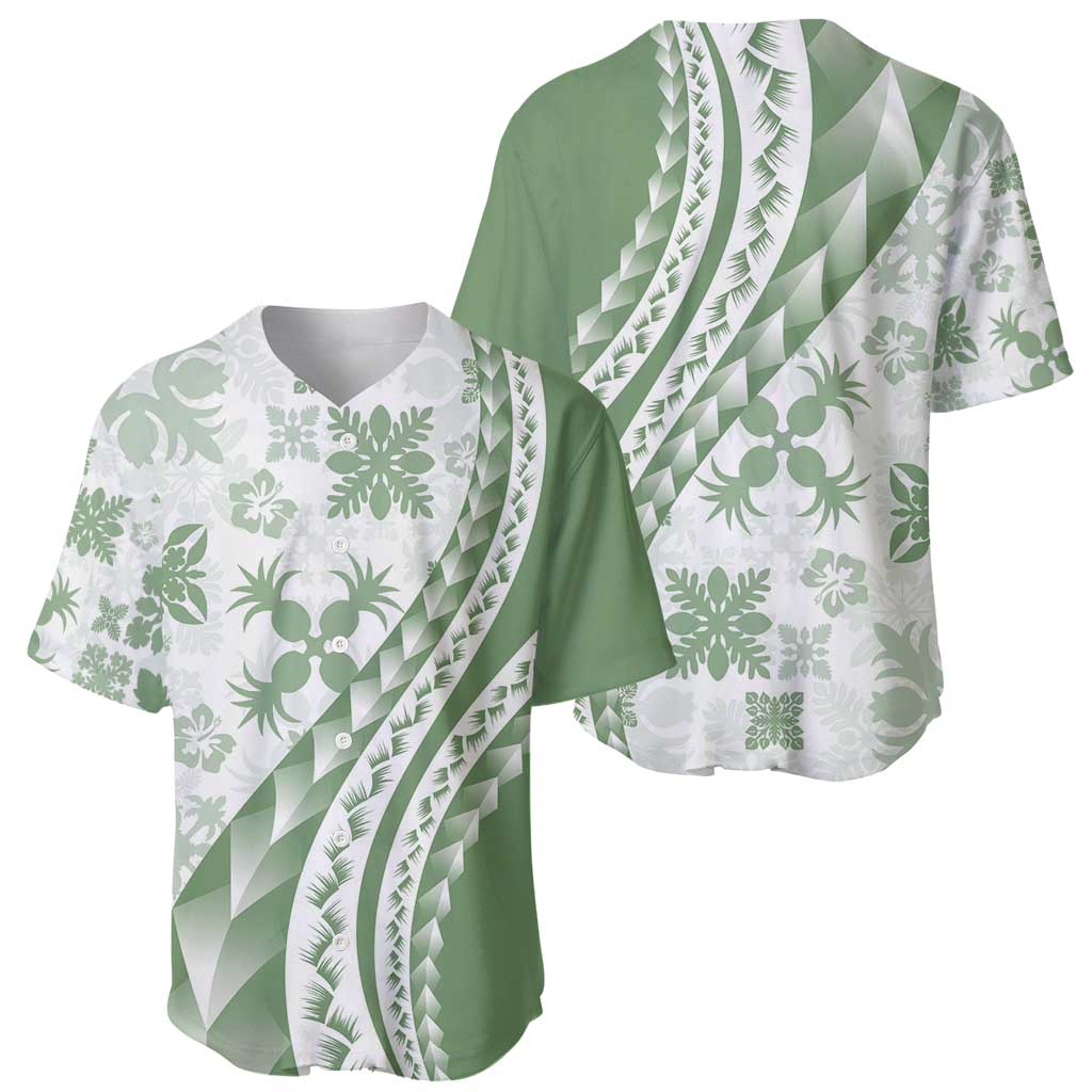 Green Hawaiian Quilt Pattern Baseball Jersey Mixed Polynesian Tribal Arty LT9 - Polynesian Pride