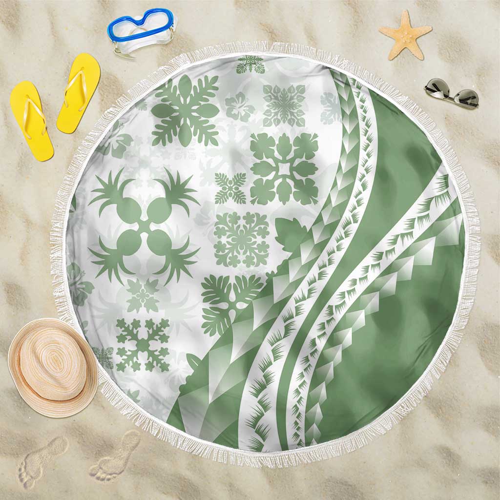 Green Hawaiian Quilt Pattern Beach Blanket Mixed Polynesian Tribal Arty