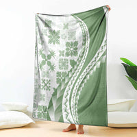 Green Hawaiian Quilt Pattern Blanket Mixed Polynesian Tribal Arty