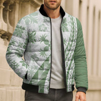 Green Hawaiian Quilt Pattern Bomber Puffer Jacket Mixed Polynesian Tribal Arty - Polynesian Pride