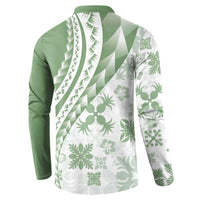 Green Hawaiian Quilt Pattern Button Sweatshirt Mixed Polynesian Tribal Arty LT9 - Polynesian Pride