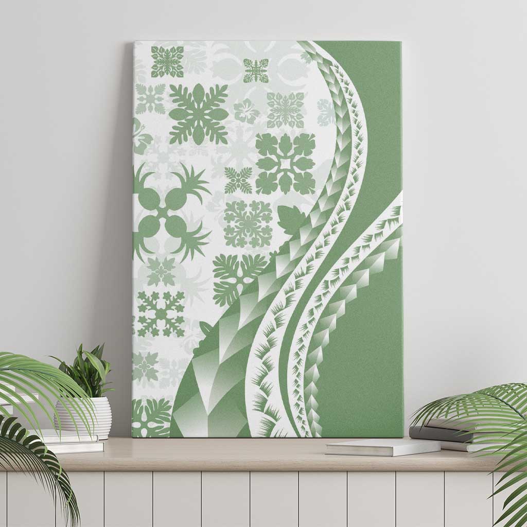 Green Hawaiian Quilt Pattern Canvas Wall Art Mixed Polynesian Tribal Arty